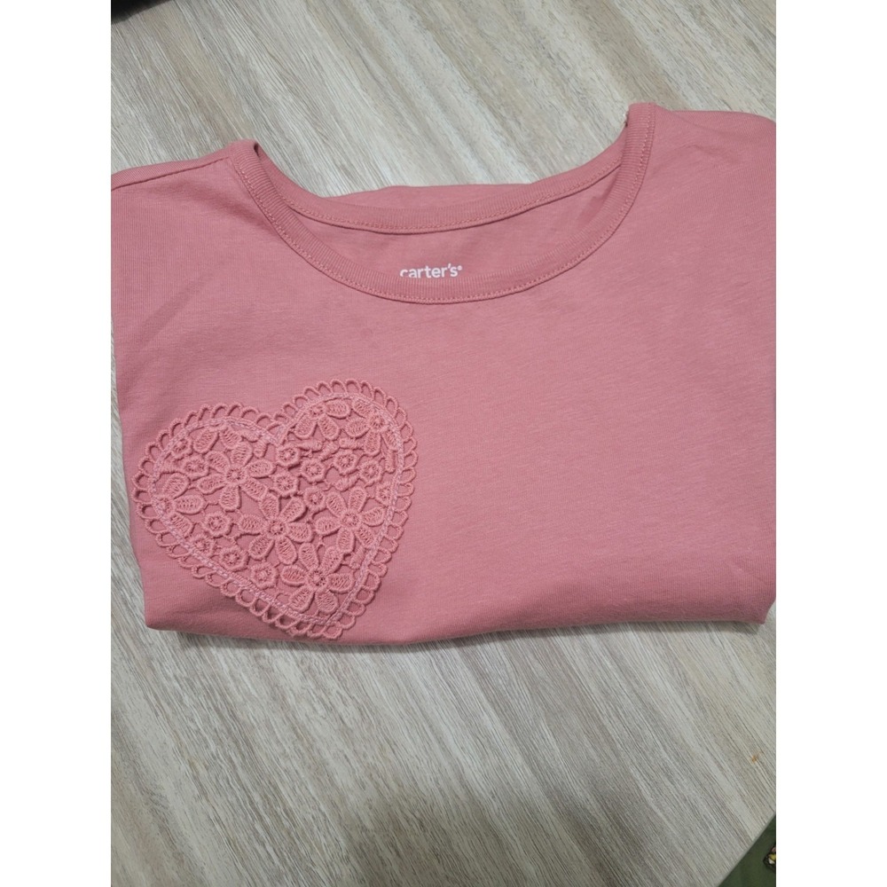 Carters Girls Pink Short Sleeve Heart Crochet Lace Tee Shirt Size 6 6X New